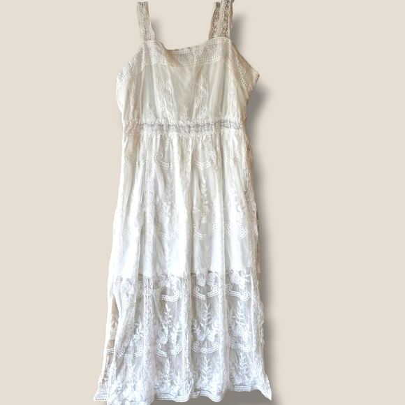 Kings Road Dresses & Skirts - Women's White Lace Maxi Dress with Embroidered Straps